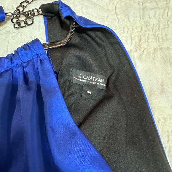 Le Chateau Cobalt Blue Satin Ruched Dress - Picture 3 of 3